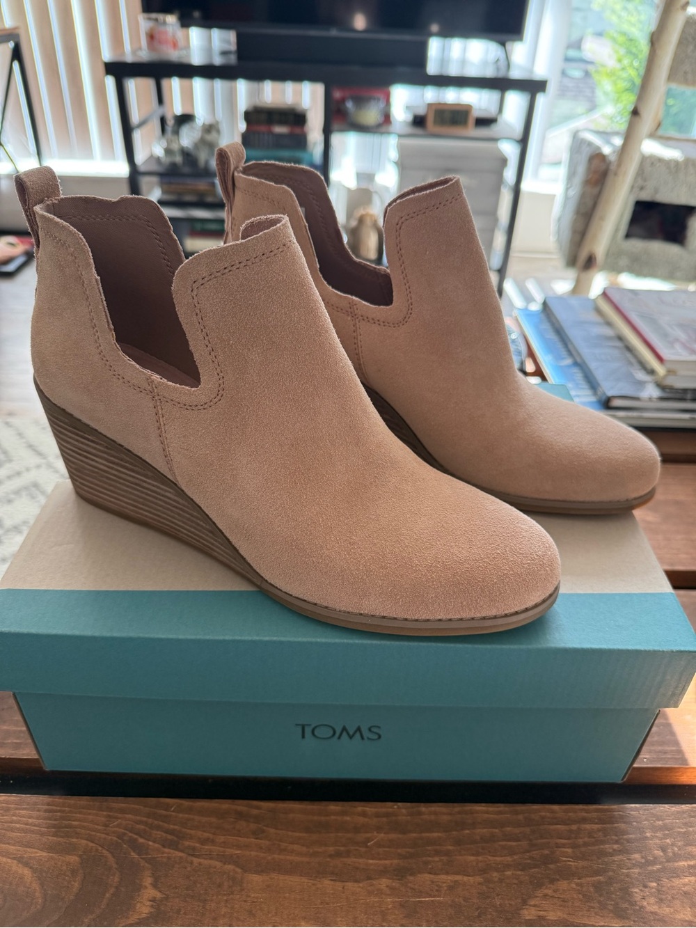 Toms Camel Suede Wedge Booties